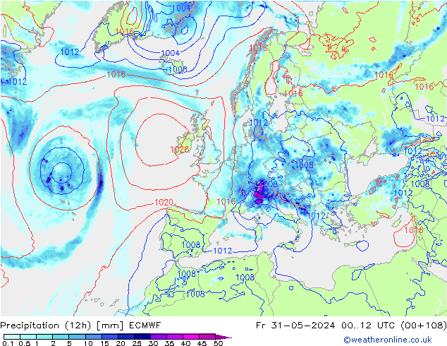 осадки (12h) ECMWF пт 31.05.2024 12 UTC