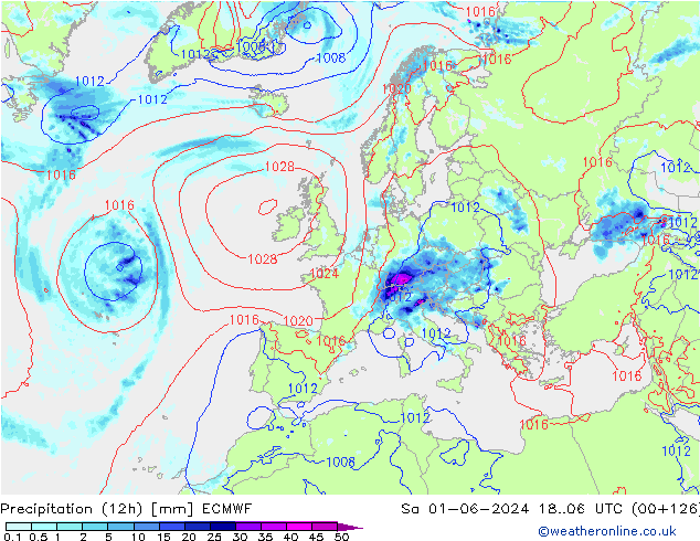 Précipitation (12h) ECMWF sam 01.06.2024 06 UTC