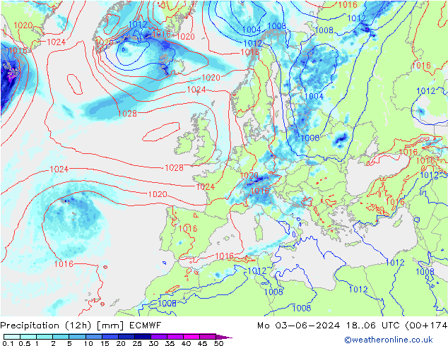 Nied. akkumuliert (12Std) ECMWF Mo 03.06.2024 06 UTC