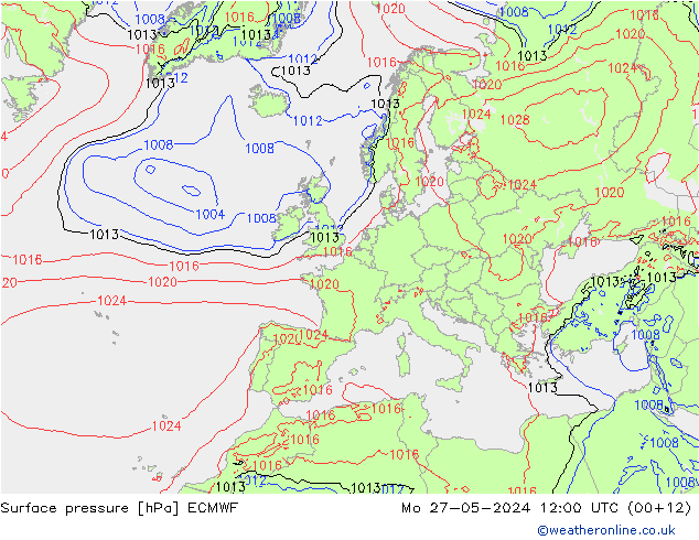 Presión superficial ECMWF lun 27.05.2024 12 UTC