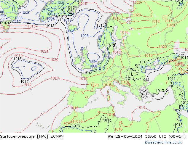 Surface pressure ECMWF We 29.05.2024 06 UTC