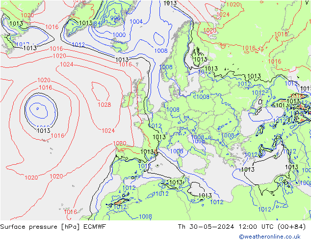 Atmosférický tlak ECMWF Čt 30.05.2024 12 UTC