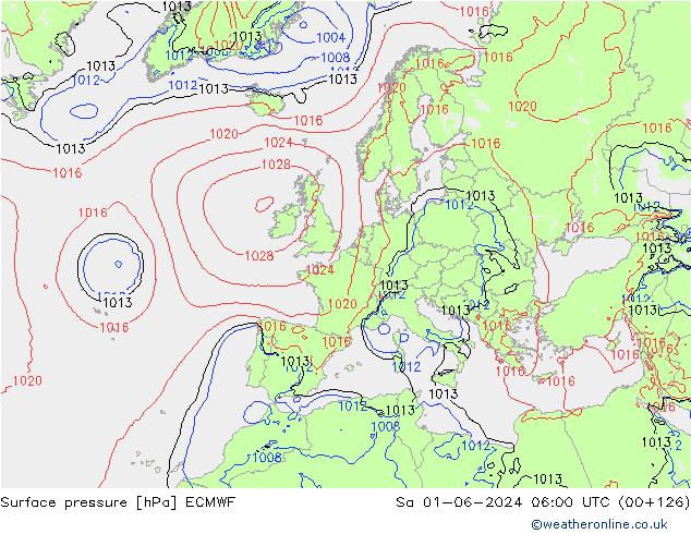 Surface pressure ECMWF Sa 01.06.2024 06 UTC