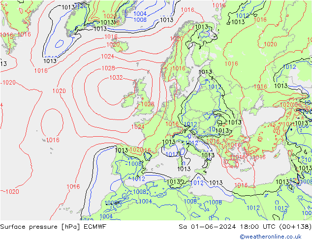 Surface pressure ECMWF Sa 01.06.2024 18 UTC