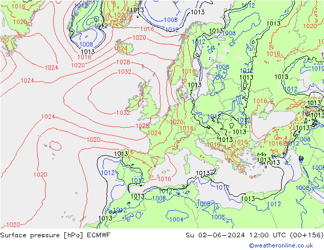 Surface pressure ECMWF Su 02.06.2024 12 UTC