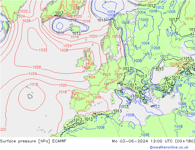 Bodendruck ECMWF Mo 03.06.2024 12 UTC