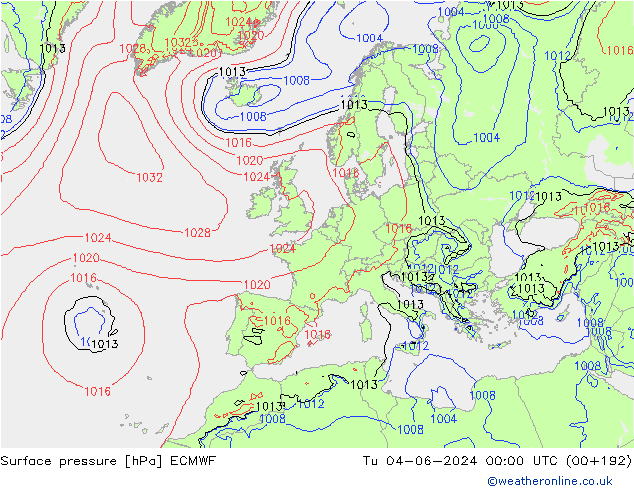 Surface pressure ECMWF Tu 04.06.2024 00 UTC