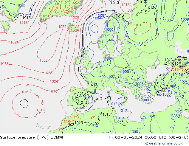 Presión superficial ECMWF jue 06.06.2024 00 UTC