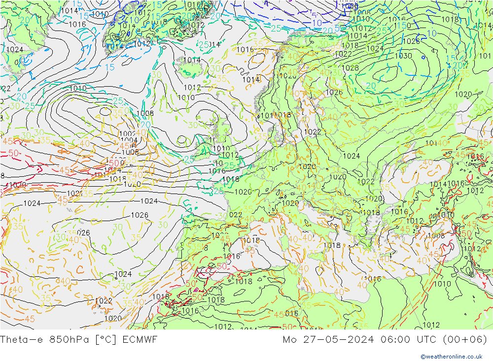 Theta-e 850hPa ECMWF Mo 27.05.2024 06 UTC