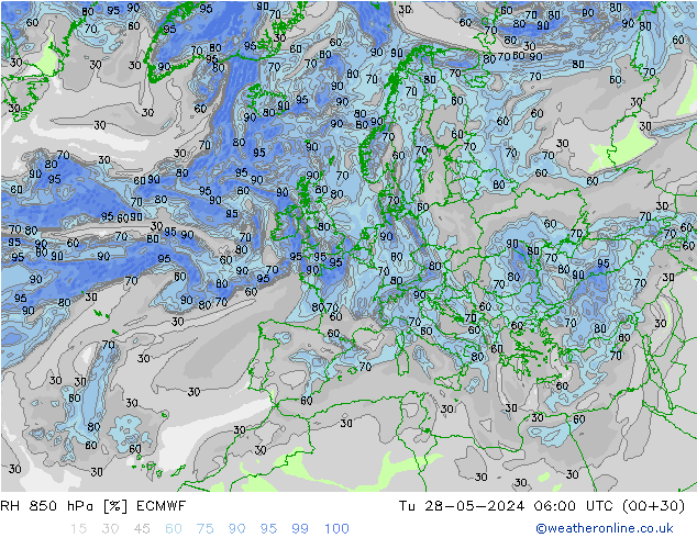 RV 850 hPa ECMWF di 28.05.2024 06 UTC