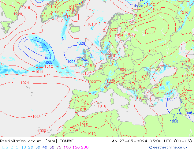 Précipitation accum. ECMWF lun 27.05.2024 03 UTC