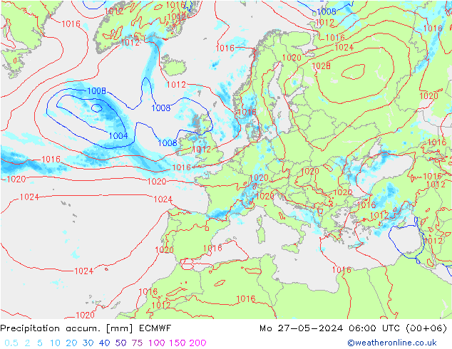 Precipitation accum. ECMWF Mo 27.05.2024 06 UTC