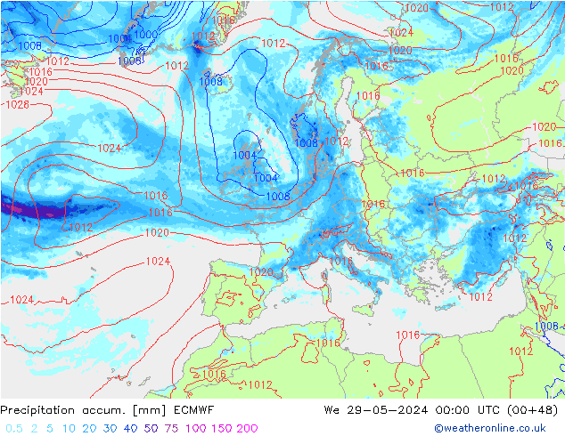 Precipitation accum. ECMWF We 29.05.2024 00 UTC