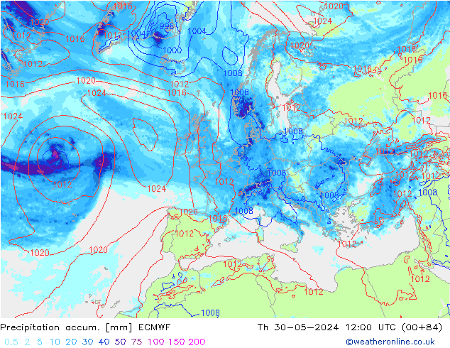 Precipitation accum. ECMWF Th 30.05.2024 12 UTC