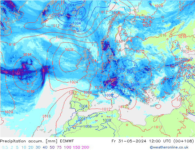 Precipitation accum. ECMWF Fr 31.05.2024 12 UTC