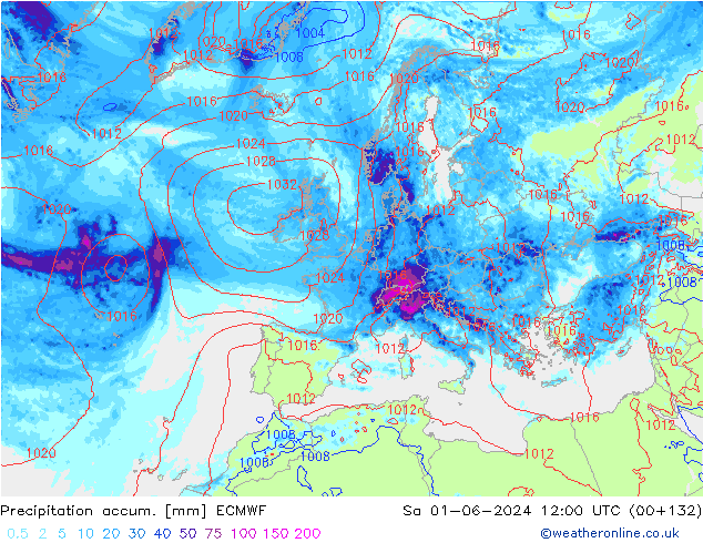 Precipitación acum. ECMWF sáb 01.06.2024 12 UTC