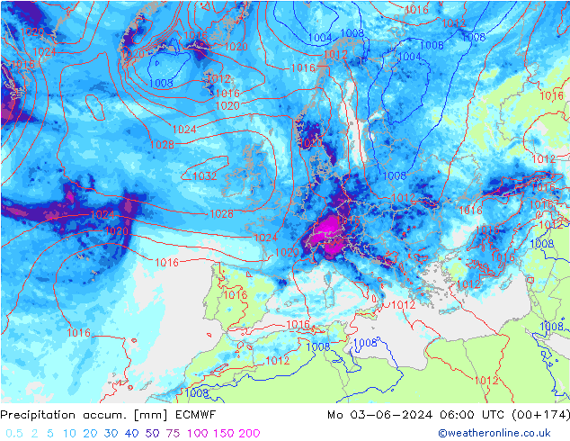 Nied. akkumuliert ECMWF Mo 03.06.2024 06 UTC