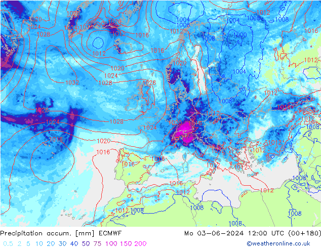 Nied. akkumuliert ECMWF Mo 03.06.2024 12 UTC