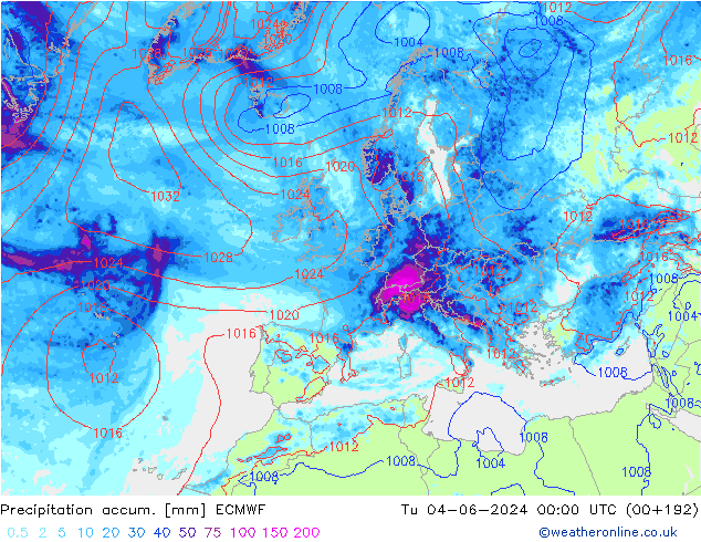 Toplam Yağış ECMWF Sa 04.06.2024 00 UTC