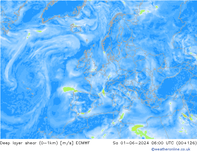 Deep layer shear (0-1km) ECMWF Sa 01.06.2024 06 UTC