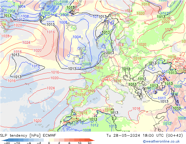 SLP tendency ECMWF Tu 28.05.2024 18 UTC