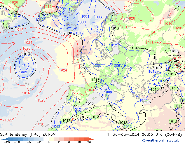 Drucktendenz ECMWF Do 30.05.2024 06 UTC