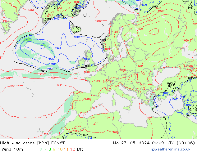 High wind areas ECMWF Mo 27.05.2024 06 UTC