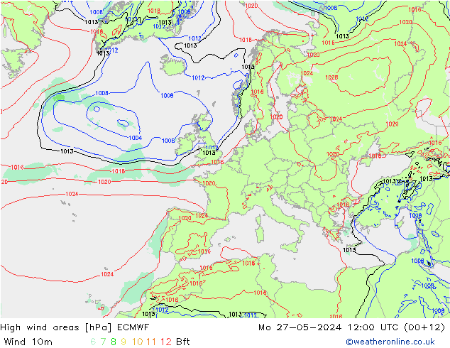 High wind areas ECMWF  27.05.2024 12 UTC