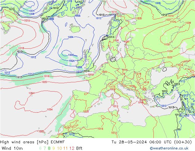 yüksek rüzgarlı alanlar ECMWF Sa 28.05.2024 06 UTC