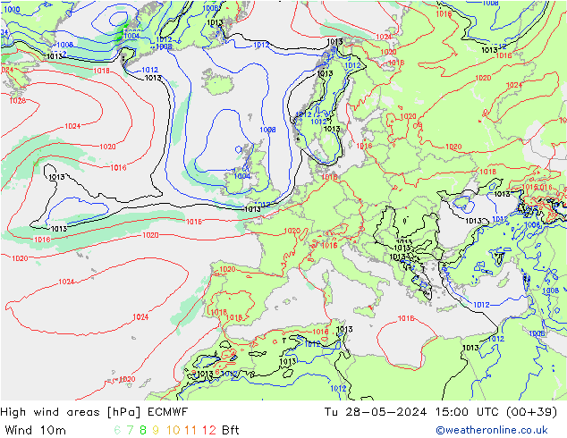 High wind areas ECMWF Ter 28.05.2024 15 UTC