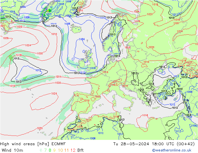 High wind areas ECMWF Ter 28.05.2024 18 UTC