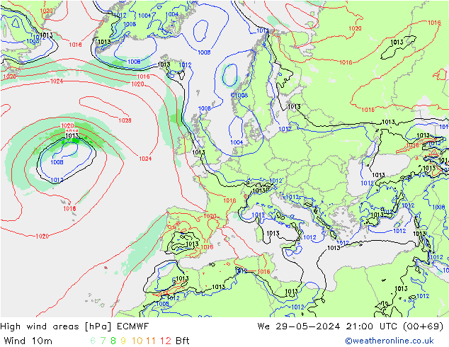 Windvelden ECMWF wo 29.05.2024 21 UTC