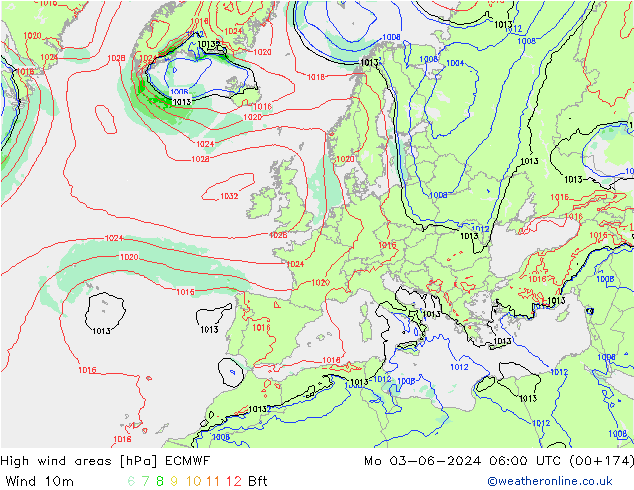 High wind areas ECMWF Po 03.06.2024 06 UTC