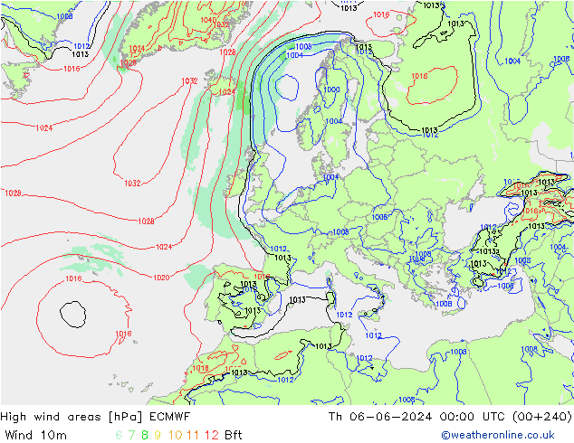 High wind areas ECMWF gio 06.06.2024 00 UTC