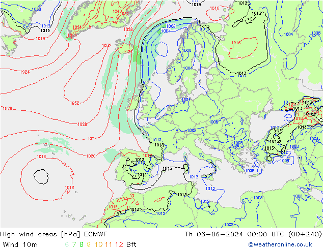 High wind areas ECMWF Th 06.06.2024 00 UTC