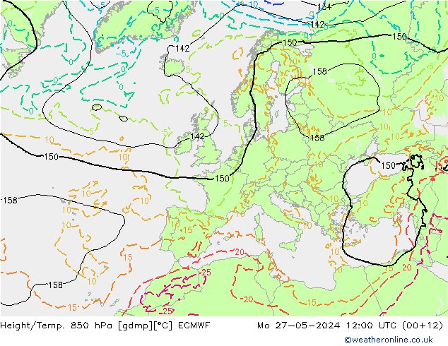 Z500/Rain (+SLP)/Z850 ECMWF 星期一 27.05.2024 12 UTC