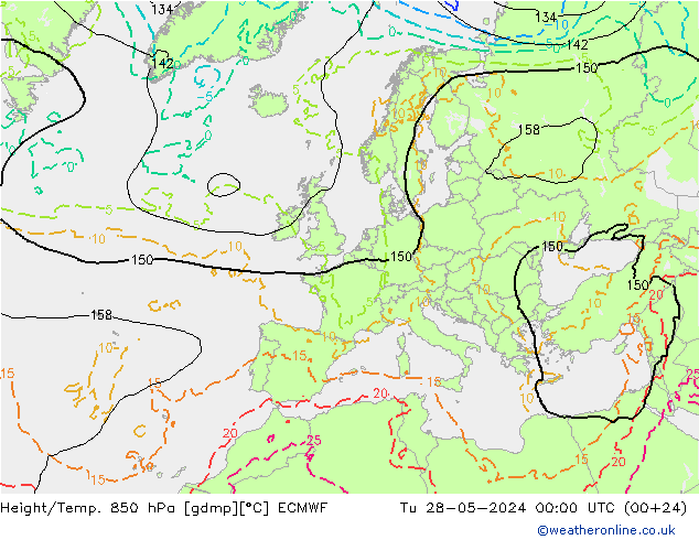 Height/Temp. 850 hPa ECMWF wto. 28.05.2024 00 UTC