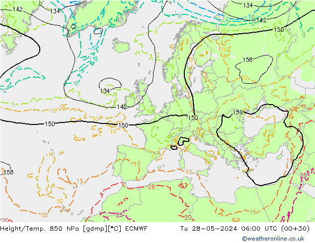 Height/Temp. 850 hPa ECMWF Di 28.05.2024 06 UTC