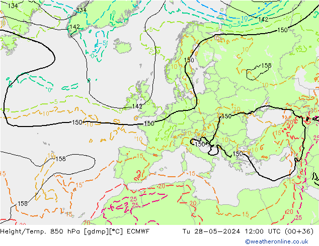 Z500/Rain (+SLP)/Z850 ECMWF Tu 28.05.2024 12 UTC