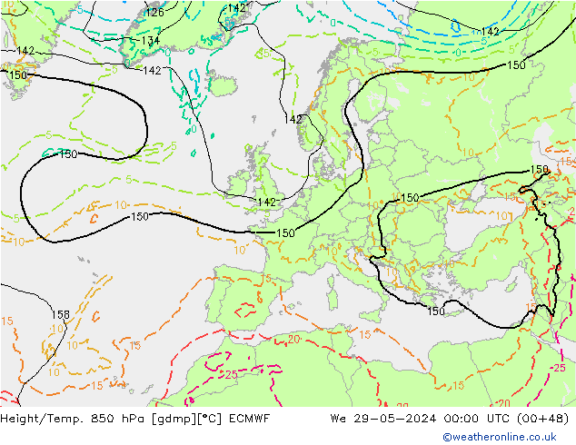 Height/Temp. 850 hPa ECMWF Qua 29.05.2024 00 UTC