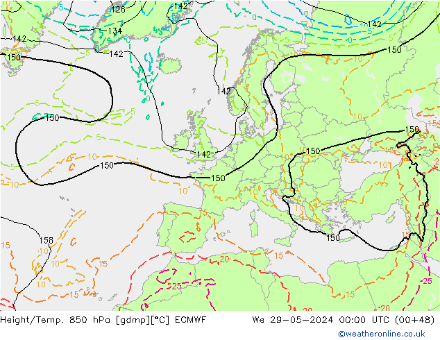 Z500/Rain (+SLP)/Z850 ECMWF mer 29.05.2024 00 UTC