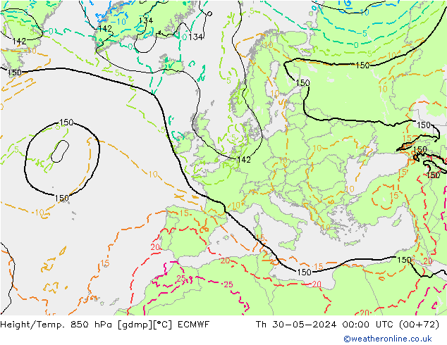 Z500/Rain (+SLP)/Z850 ECMWF чт 30.05.2024 00 UTC