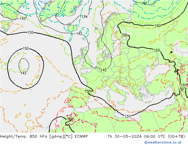 Z500/Rain (+SLP)/Z850 ECMWF Th 30.05.2024 06 UTC