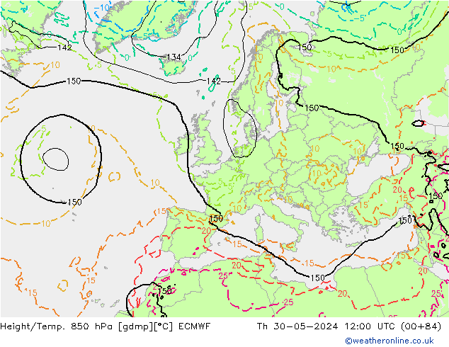 Z500/Rain (+SLP)/Z850 ECMWF jue 30.05.2024 12 UTC