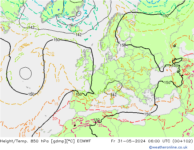 Z500/Rain (+SLP)/Z850 ECMWF ven 31.05.2024 06 UTC