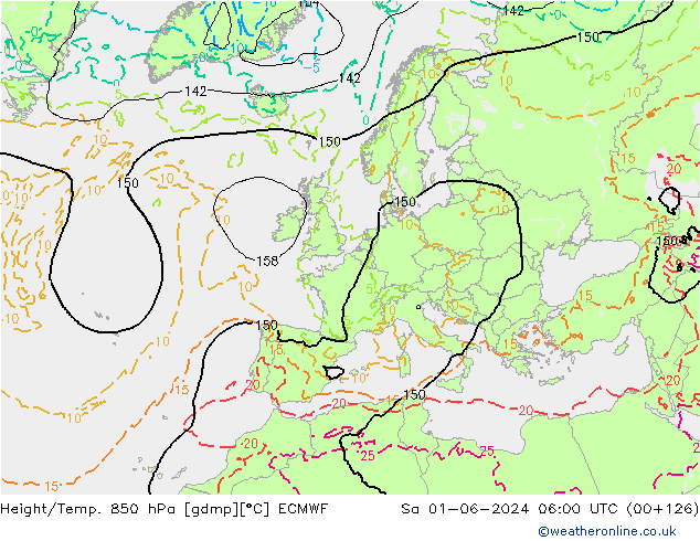 Height/Temp. 850 hPa ECMWF so. 01.06.2024 06 UTC