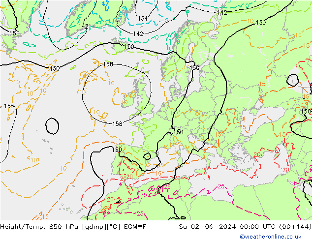 Hoogte/Temp. 850 hPa ECMWF zo 02.06.2024 00 UTC