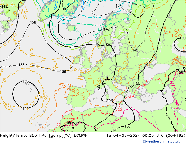 Z500/Rain (+SLP)/Z850 ECMWF wto. 04.06.2024 00 UTC