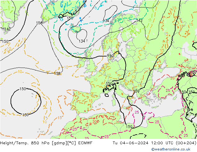 Z500/Rain (+SLP)/Z850 ECMWF Tu 04.06.2024 12 UTC