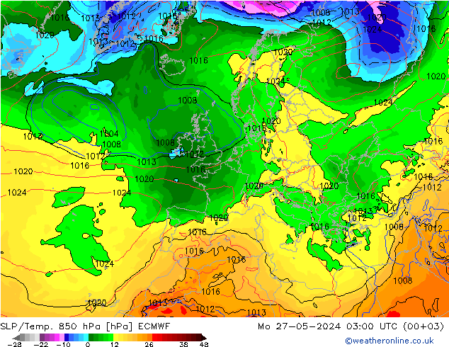 SLP/Temp. 850 hPa ECMWF Mo 27.05.2024 03 UTC